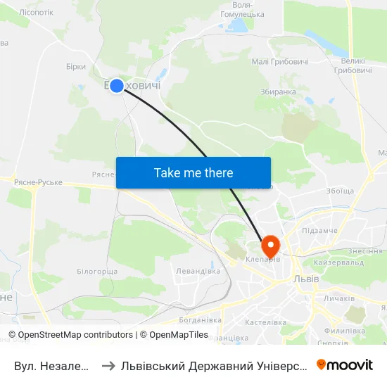 Вул. Незалежності України to Львівський Державний Університет Безпеки Життєдіяльності map
