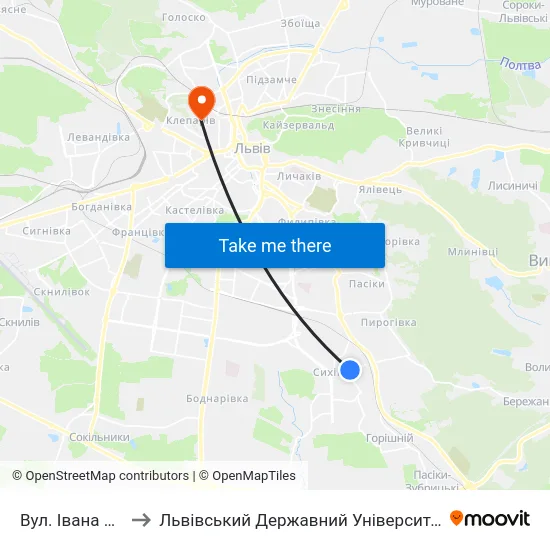 Вул. Івана Кавалерідзе to Львівський Державний Університет Безпеки Життєдіяльності map