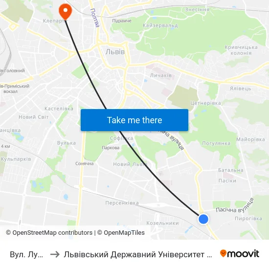 Вул. Луганська to Львівський Державний Університет Безпеки Життєдіяльності map
