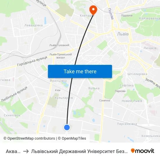 Аквапарк to Львівський Державний Університет Безпеки Життєдіяльності map