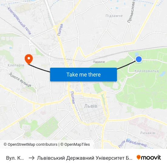 Вул. Кордуби to Львівський Державний Університет Безпеки Життєдіяльності map