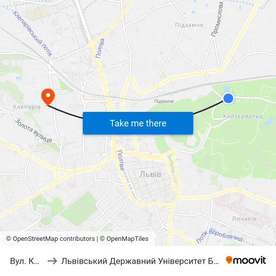 Вул. Кордуби to Львівський Державний Університет Безпеки Життєдіяльності map