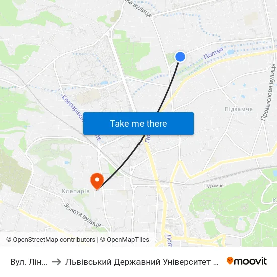 Вул. Лінкольна to Львівський Державний Університет Безпеки Життєдіяльності map