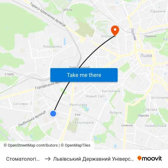 Стоматологічна Клініка №3 to Львівський Державний Університет Безпеки Життєдіяльності map