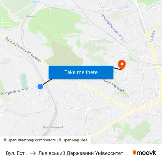 Вул. Естонська to Львівський Державний Університет Безпеки Життєдіяльності map