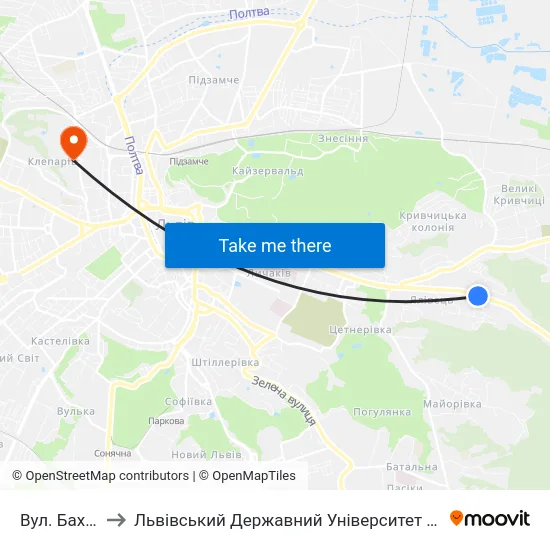 Вул. Бахматюка to Львівський Державний Університет Безпеки Життєдіяльності map