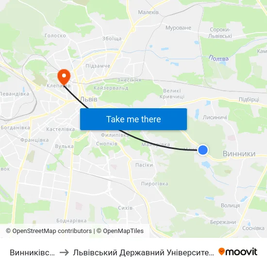 Винниківське Озеро to Львівський Державний Університет Безпеки Життєдіяльності map