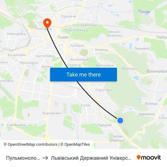 Пульмонологічний Центр to Львівський Державний Університет Безпеки Життєдіяльності map