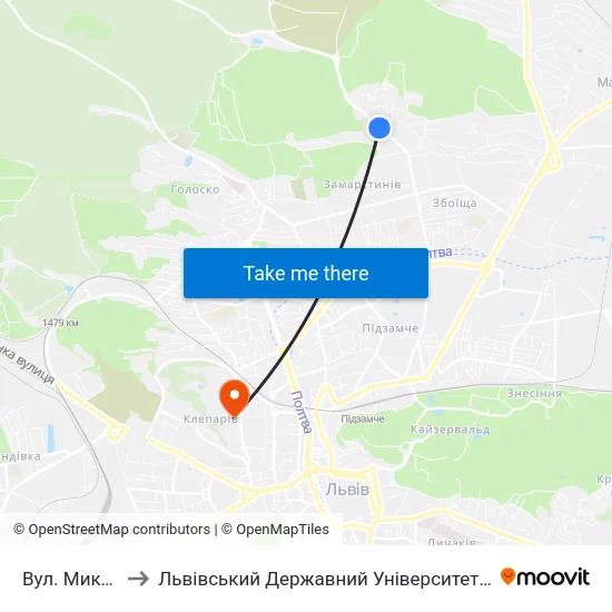 Вул. Миколайчука to Львівський Державний Університет Безпеки Життєдіяльності map