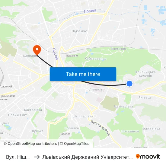 Вул. Ніщинського to Львівський Державний Університет Безпеки Життєдіяльності map
