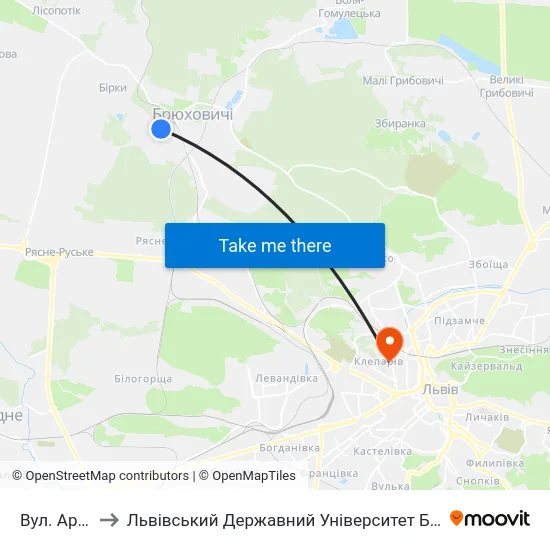 Вул. Арктична to Львівський Державний Університет Безпеки Життєдіяльності map