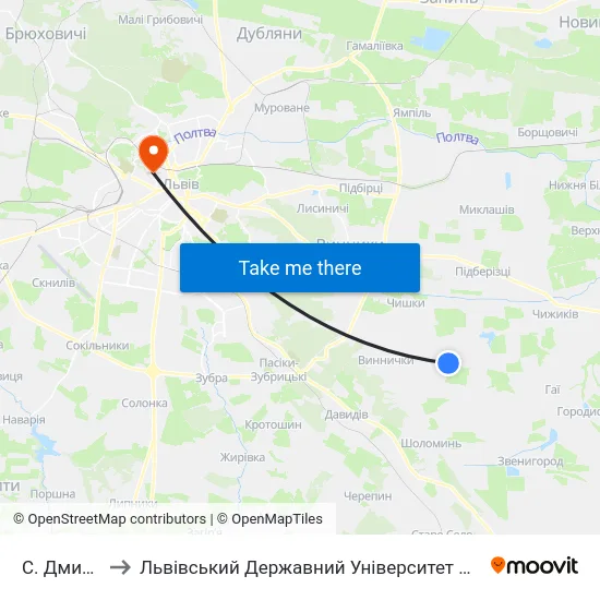 С. Дмитровичі to Львівський Державний Університет Безпеки Життєдіяльності map