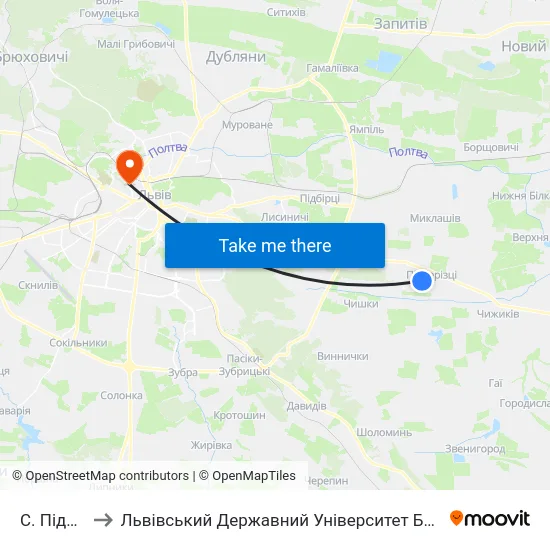С. Підберізці to Львівський Державний Університет Безпеки Життєдіяльності map