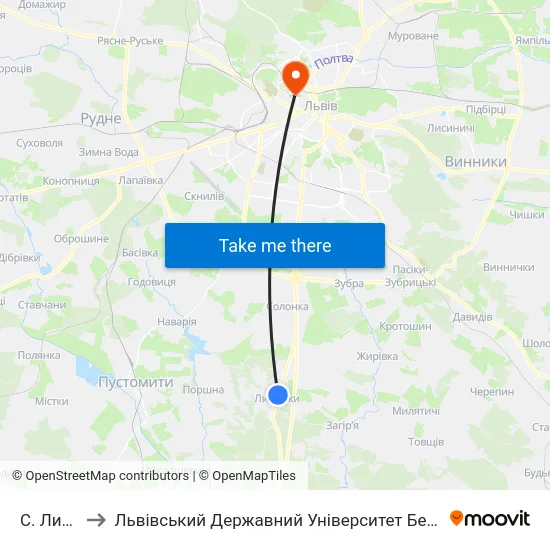 С. Липники to Львівський Державний Університет Безпеки Життєдіяльності map