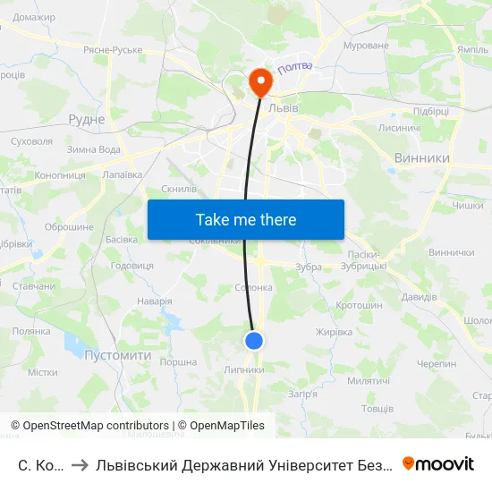 С. Ков'Ярі to Львівський Державний Університет Безпеки Життєдіяльності map