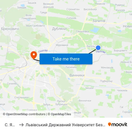 С. Ямпіль to Львівський Державний Університет Безпеки Життєдіяльності map