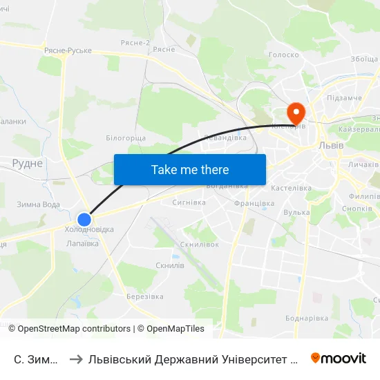 С. Зимна Вода to Львівський Державний Університет Безпеки Життєдіяльності map