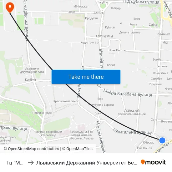 Тц "Магнус" to Львівський Державний Університет Безпеки Життєдіяльності map