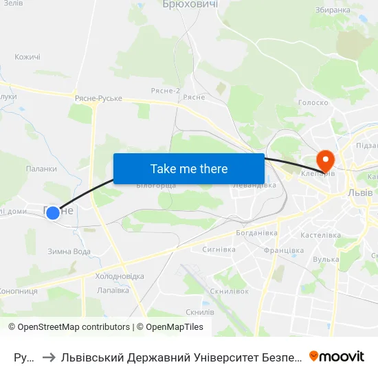 Рудне to Львівський Державний Університет Безпеки Життєдіяльності map