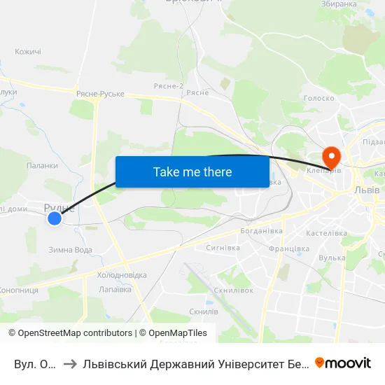 Вул. Огієнка to Львівський Державний Університет Безпеки Життєдіяльності map