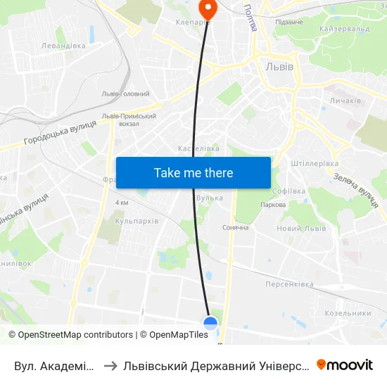 Вул. Академіка Підстригача to Львівський Державний Університет Безпеки Життєдіяльності map
