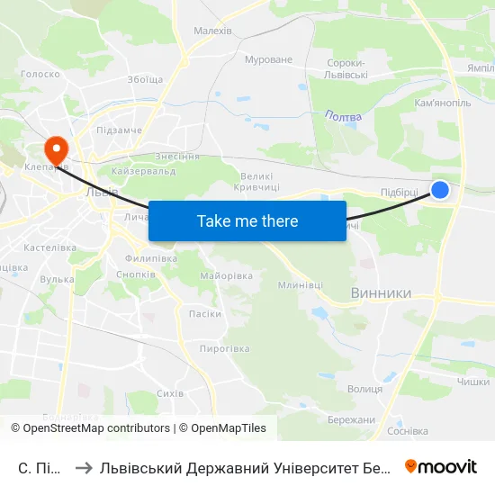 С. Підбірці to Львівський Державний Університет Безпеки Життєдіяльності map