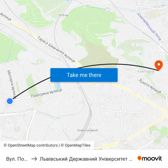 Вул. Повітряна to Львівський Державний Університет Безпеки Життєдіяльності map