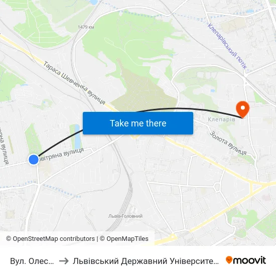 Вул. Олесницького to Львівський Державний Університет Безпеки Життєдіяльності map