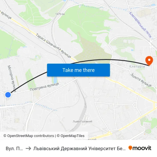 Вул. Пілотів to Львівський Державний Університет Безпеки Життєдіяльності map