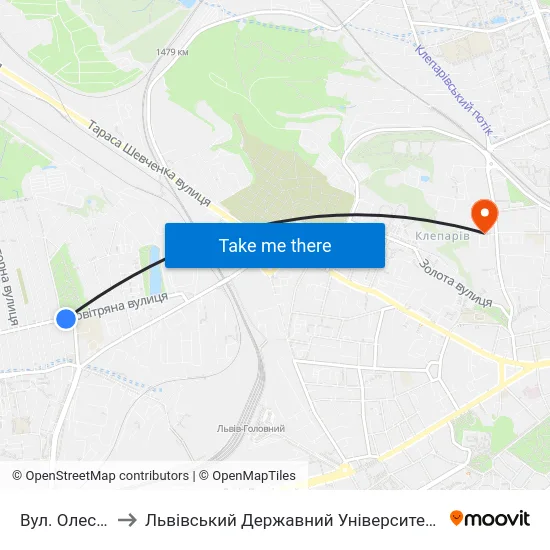 Вул. Олесницького to Львівський Державний Університет Безпеки Життєдіяльності map