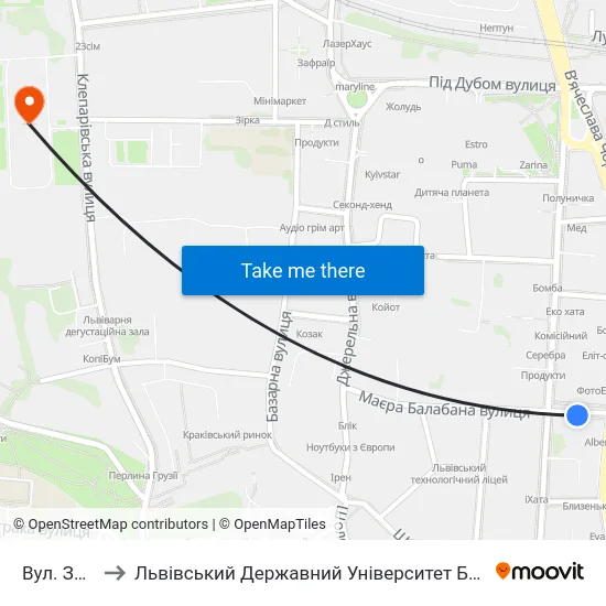 Вул. Зернова to Львівський Державний Університет Безпеки Життєдіяльності map