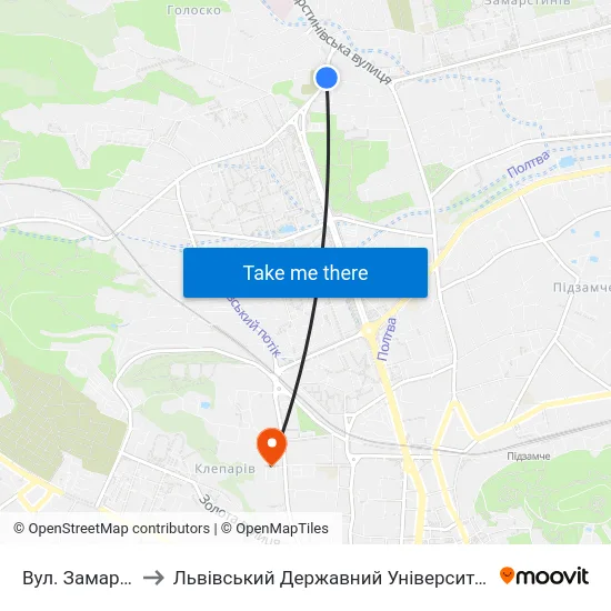 Вул. Замарстинівська to Львівський Державний Університет Безпеки Життєдіяльності map