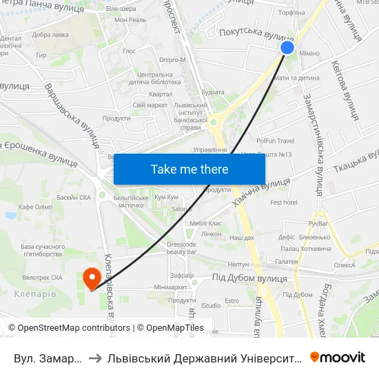 Вул. Замарстинівська to Львівський Державний Університет Безпеки Життєдіяльності map