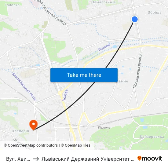Вул. Хвильового to Львівський Державний Університет Безпеки Життєдіяльності map