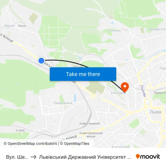 Вул. Шевченка to Львівський Державний Університет Безпеки Життєдіяльності map