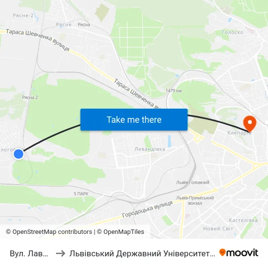 Вул. Лаврівського to Львівський Державний Університет Безпеки Життєдіяльності map