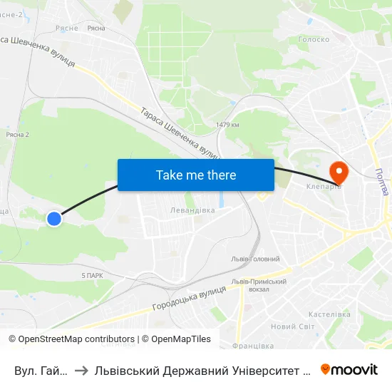 Вул. Гайовської to Львівський Державний Університет Безпеки Життєдіяльності map