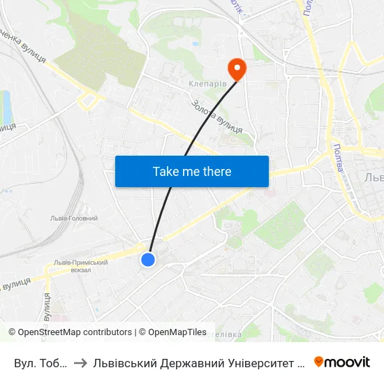 Вул. Тобілевича to Львівський Державний Університет Безпеки Життєдіяльності map