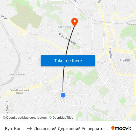 Вул. Коновальця to Львівський Державний Університет Безпеки Життєдіяльності map