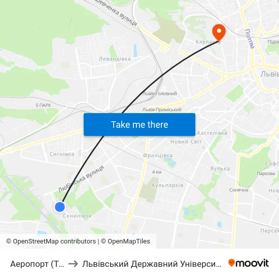 Аеропорт (Термінал "А") to Львівський Державний Університет Безпеки Життєдіяльності map