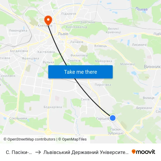 С. Пасіки-Зубрицькі to Львівський Державний Університет Безпеки Життєдіяльності map