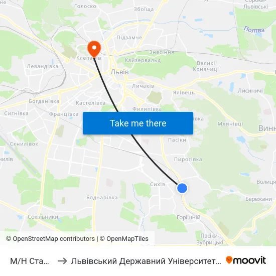 М/Н Старий Сихів to Львівський Державний Університет Безпеки Життєдіяльності map