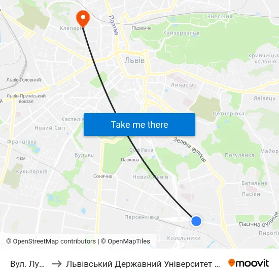 Вул. Луганська to Львівський Державний Університет Безпеки Життєдіяльності map