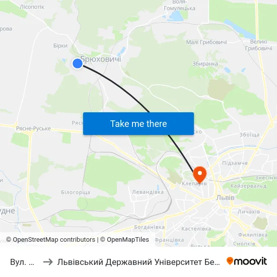 Вул. Ягідна to Львівський Державний Університет Безпеки Життєдіяльності map