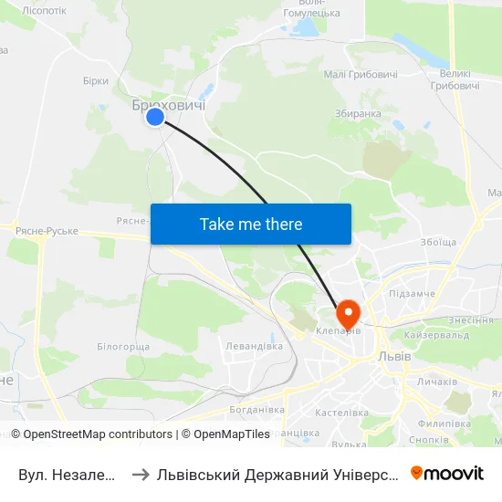 Вул. Незалежності України to Львівський Державний Університет Безпеки Життєдіяльності map
