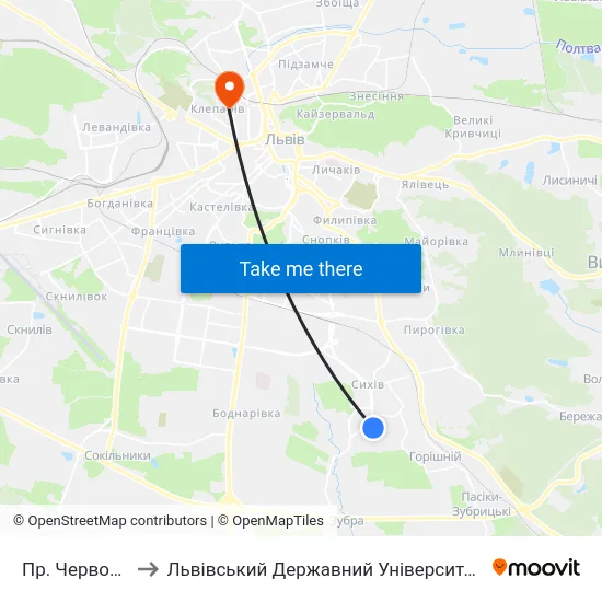 Пр. Червоної Калини to Львівський Державний Університет Безпеки Життєдіяльності map