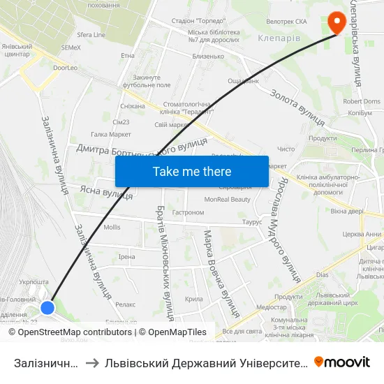 Залізничний Вокзал to Львівський Державний Університет Безпеки Життєдіяльності map