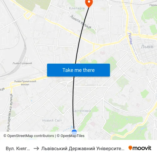 Вул. Княгині Ольги to Львівський Державний Університет Безпеки Життєдіяльності map