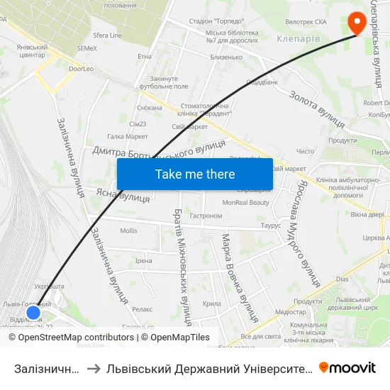 Залізничний Вокзал to Львівський Державний Університет Безпеки Життєдіяльності map