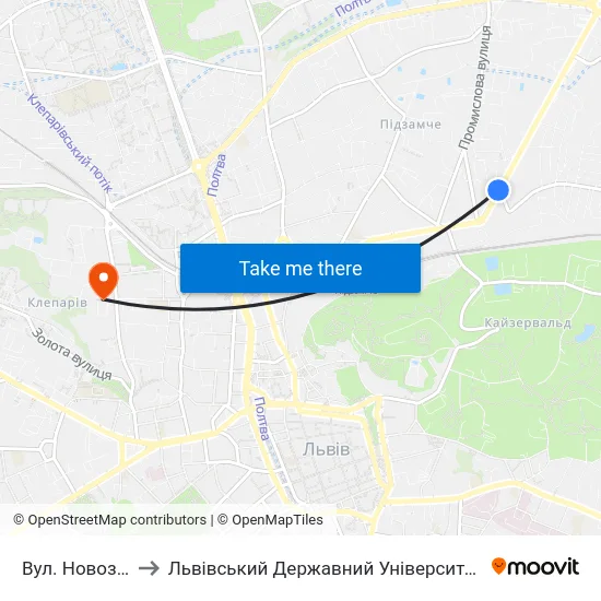 Вул. Новознесенська to Львівський Державний Університет Безпеки Життєдіяльності map